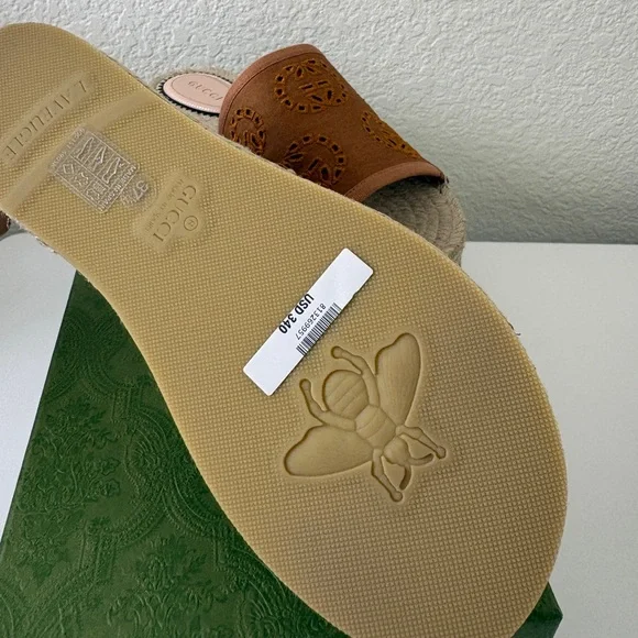 ❌sold-Gucci Women's Brown Espadrille Slides Size 37.5 - Picture 5 of 7